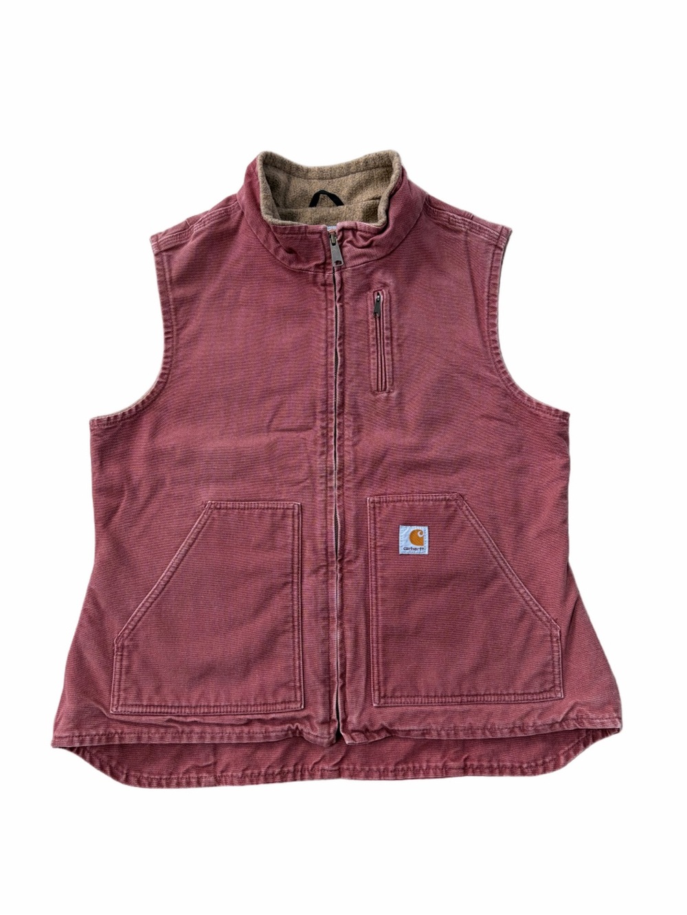 Vintage Carhartt Womens Large WV001 Sherpa Lined Canvas Barn Vest Pink Sandstone